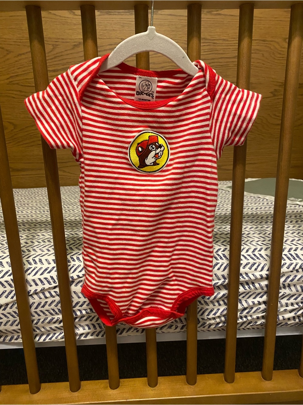 Buc-ee's Red & White Striped Baby One-Piece Bodysuit